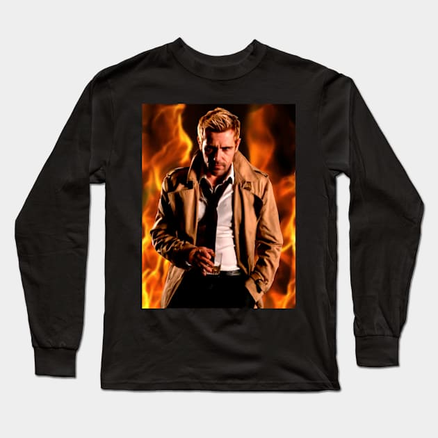 Johnny C in flames Long Sleeve T-Shirt by Diversions pop culture designs